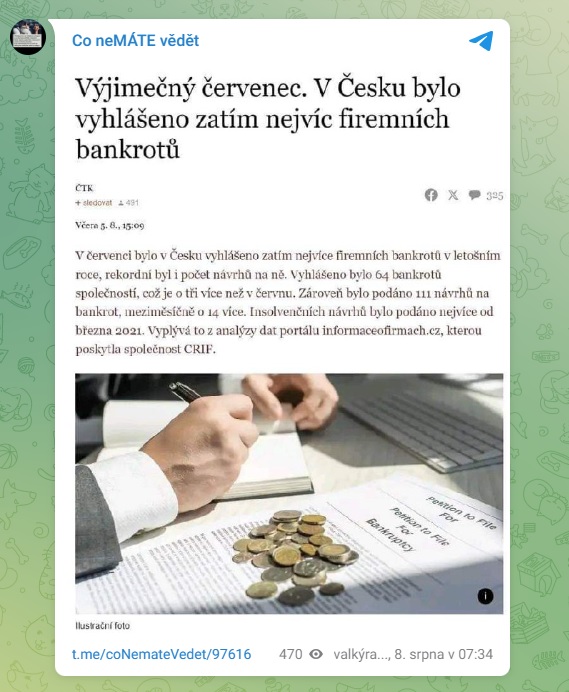 cervenec nejvice bankrotu