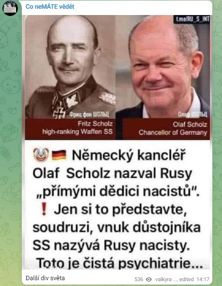 potomek nacistů Olaf Sholz nazývá rusy nacisty